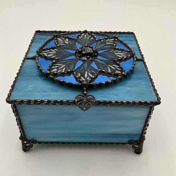 HANDCRAFTED Stained Glass Jewelry Box Keepsake Box - Picture 3 of 7